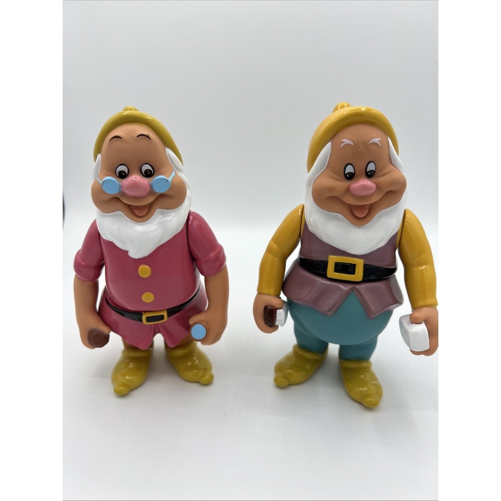 Vtg 1992 Mattel Disney Snow White Seven Dwarfs 6.5" Vinyl Figure Pair Doc Happy